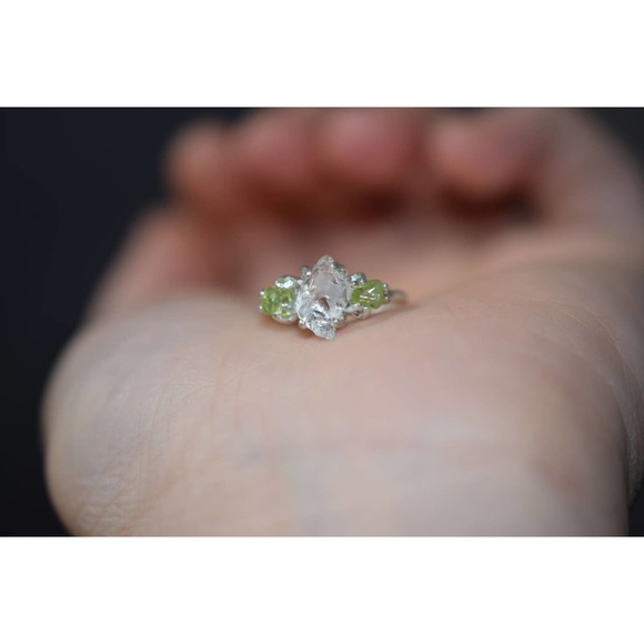 Peridot Ring Herkimer Rustic dainty unique alternative simple boho natur… - Picture 3 of 8